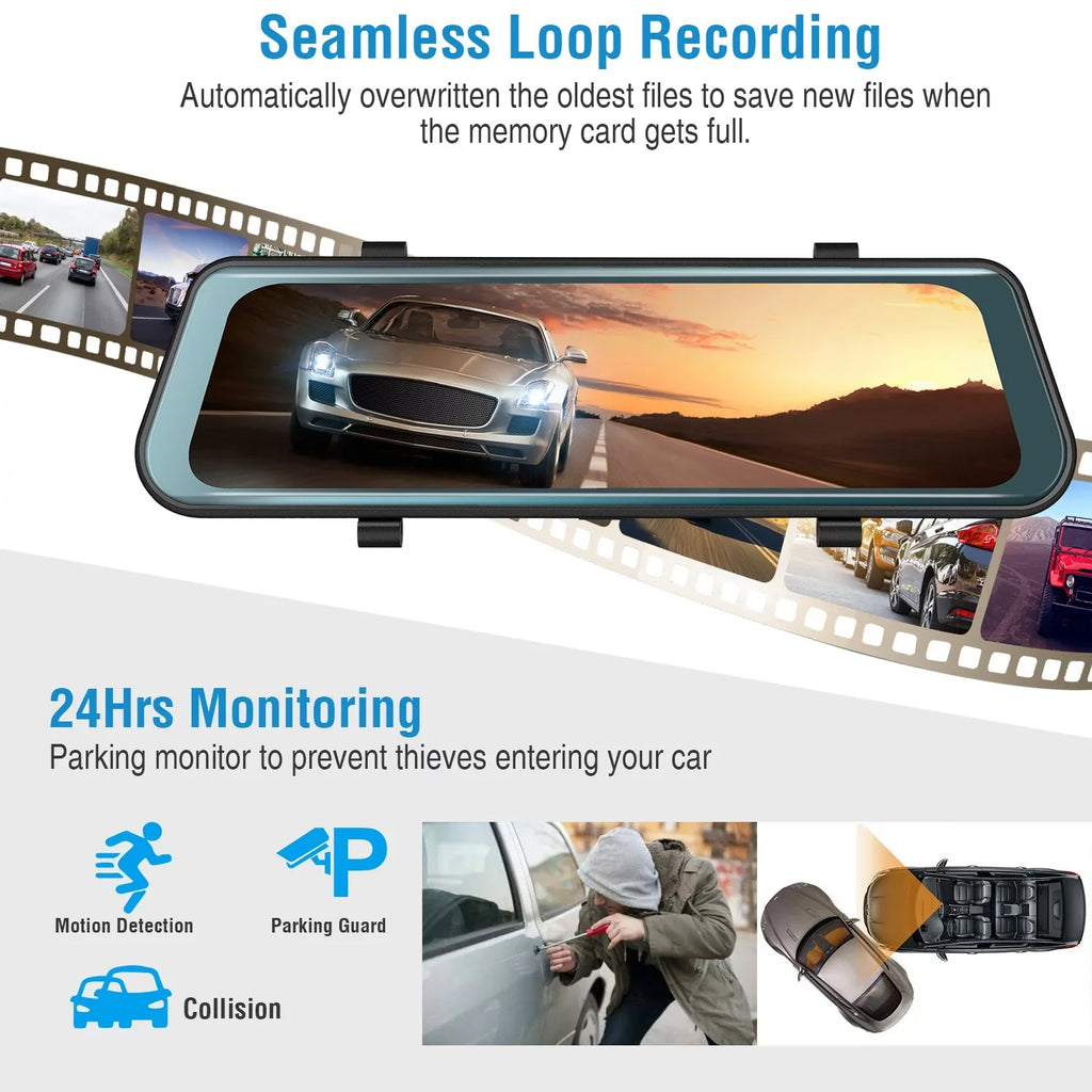 1080P Parking Driving DVR Seamless Camera FHD 9.66In Sensor Recording Monitoring iNova Recorder Dash Vehicle G with Car