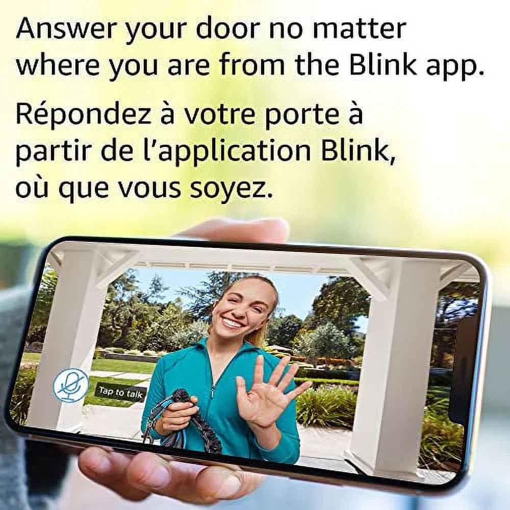 Blink — | or and Introducing HD wired alerts video, Video (Black) + wire-free 2 Two-way and motion Doorbell audio, Module app Alexa enabled chime Sync