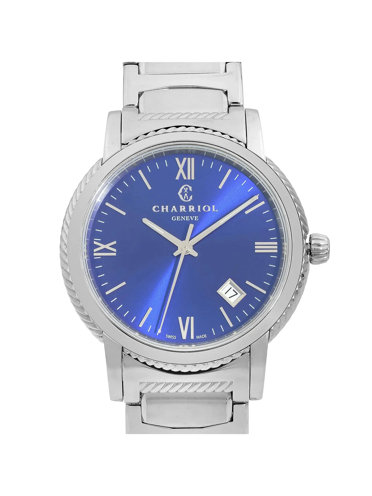 Parisii Dial Stainless Quartz Watch Steel Blue Charriol 40mm P40S2.930.002 New