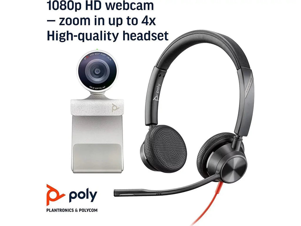 Headset Conferencing & Wired Polycom) Video - Audio Certified P5 Teams 3325 Camera - with - Studio USB-A Poly HD Kit Zoom (Plantronics & Stereo Headset + Webcam Blackwire Professional for 1080p