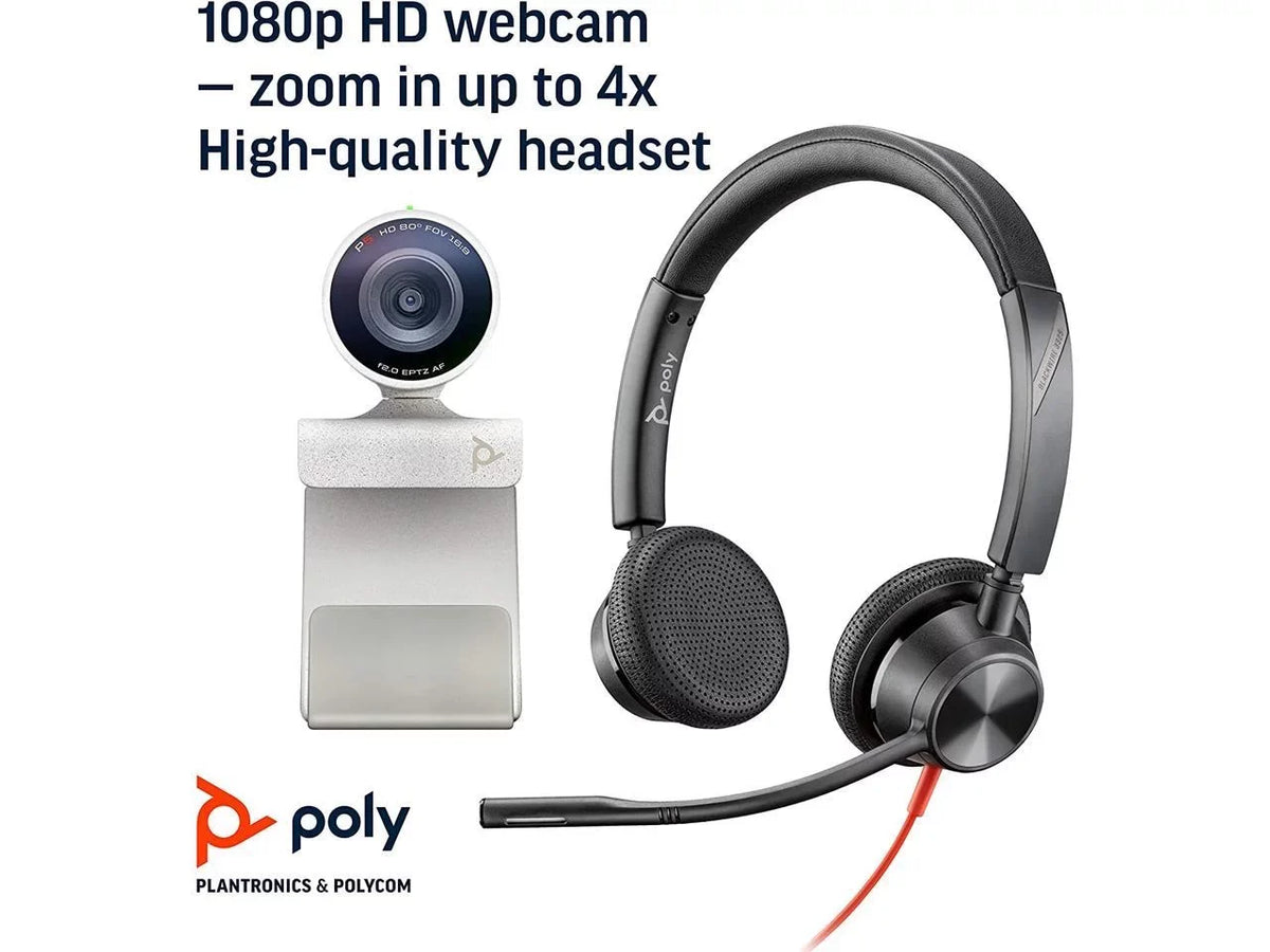 Headset Conferencing & Wired Polycom) Video - Audio Certified P5 Teams 3325 Camera - with - Studio USB-A Poly HD Kit Zoom (Plantronics & Stereo Headset + Webcam Blackwire Professional for 1080p