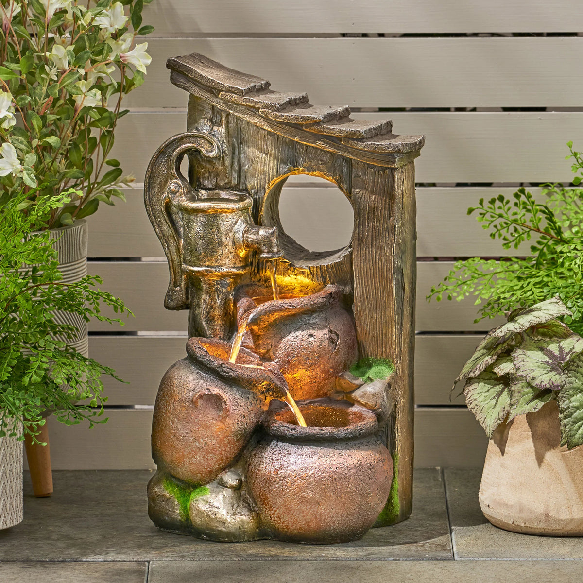 3 Haralson Gray Fountain, Brown Tier and exterior Jar