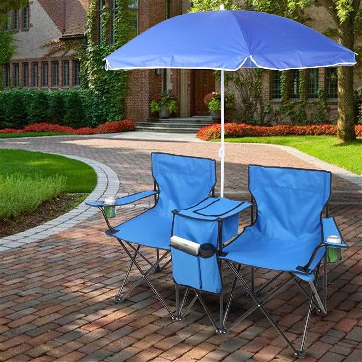 Folding Chair, Pool Bag, Portable exterior Camping Blue High exterior SYTHERS Patio Beach Camping Strength for Table Chair, with Beach Chair Park Double Holder Carrying Beverage Mini