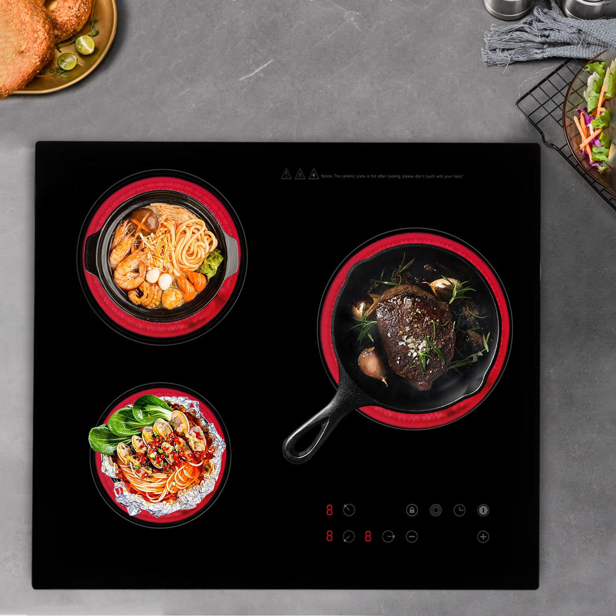 Timer Safety Heating Hot and Cooktop 3 Level Built-in 110V Ceramic Electric 2600W Plate Sensor Aiqidi 9 Countertop Stove Electric Lock Electric Touch Burners Cooktop Top with Kid Control
