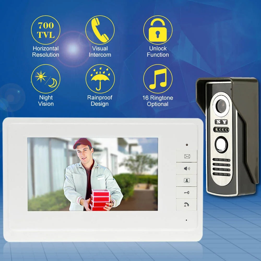 Video OWSOO Rainproof with Phone for Indoor exterior Door Unlock Monitor Wired support Visual Night Doorbell and View 7” System Home Infrared