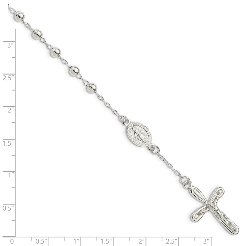 Sterling 925 Auriga Jewelry Fine Beaded Single Silver for 7.5inch Women Bracelet Decade Rosary