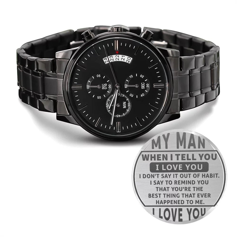 Husband My For Man Black Love or I Chronograph You Engraved Boyfriend Watch