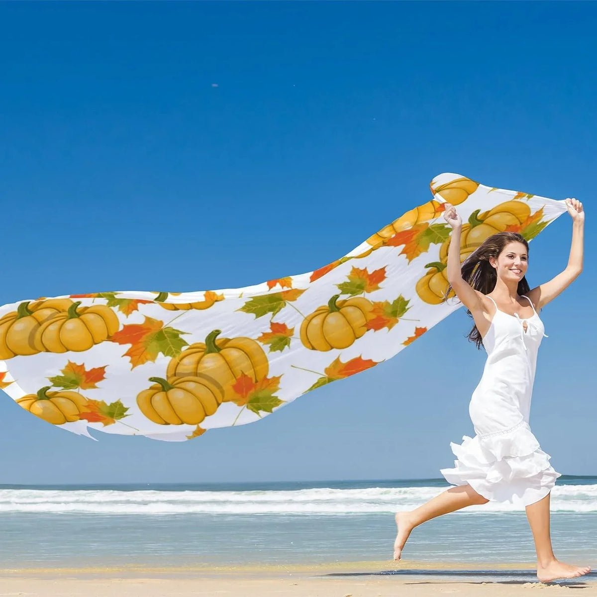 Scarf Wrap Leaves Shawl Lightweight for Long Pumpkins Scarves Women Girls Hyjoy Maple Silk Neck