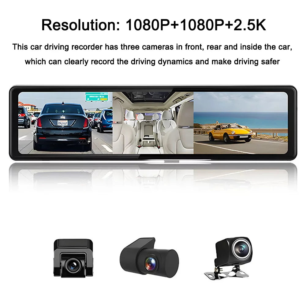 Video BT Mirror Enhanced Camera Clear Recorder Recording Screen Driving Cameras Cam Car Pinnaco for Touched Car Safety Dash Camcorder 3 2.5K Auto Car Recorder Rearview