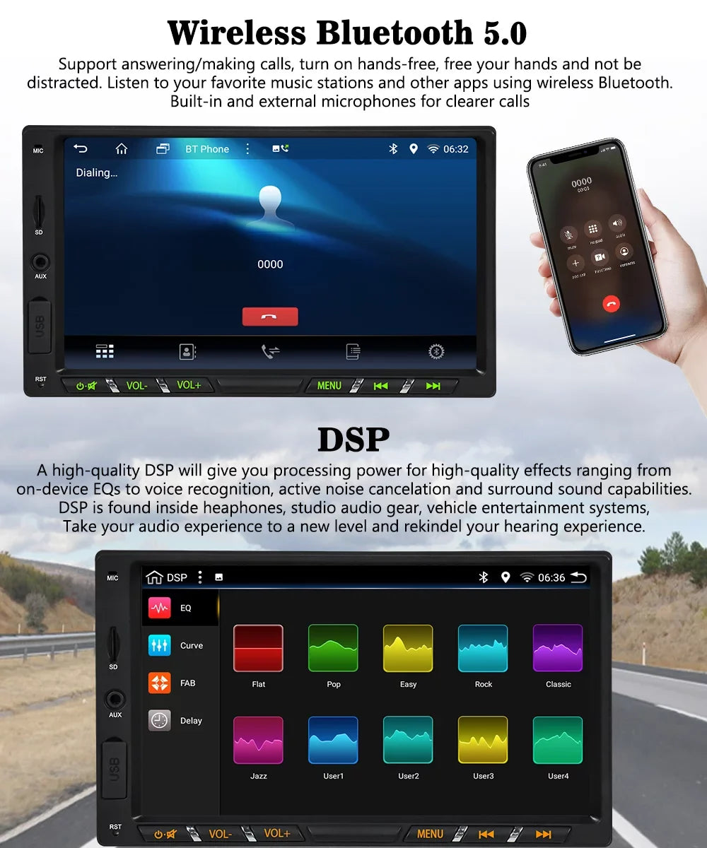 Inch 7 G+G 11 Core Android Screen Stereo Radio Backup Car with Carplay Din Touch Car Camera IPS Navigation Mirrorlink Double WiFi Bluetooth Octa Auto Wireless Android GPS DSP