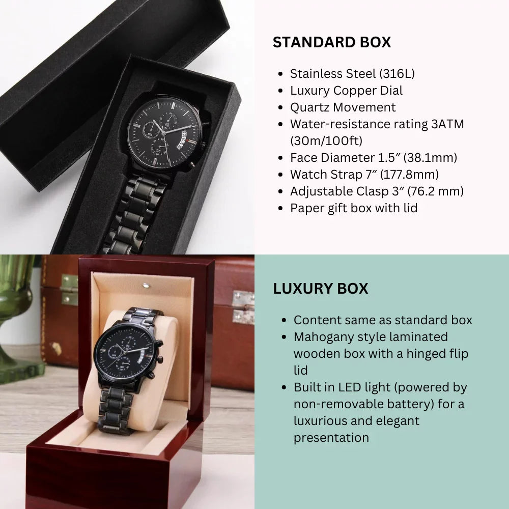Husband My For Man Black Love or I Chronograph You Engraved Boyfriend Watch