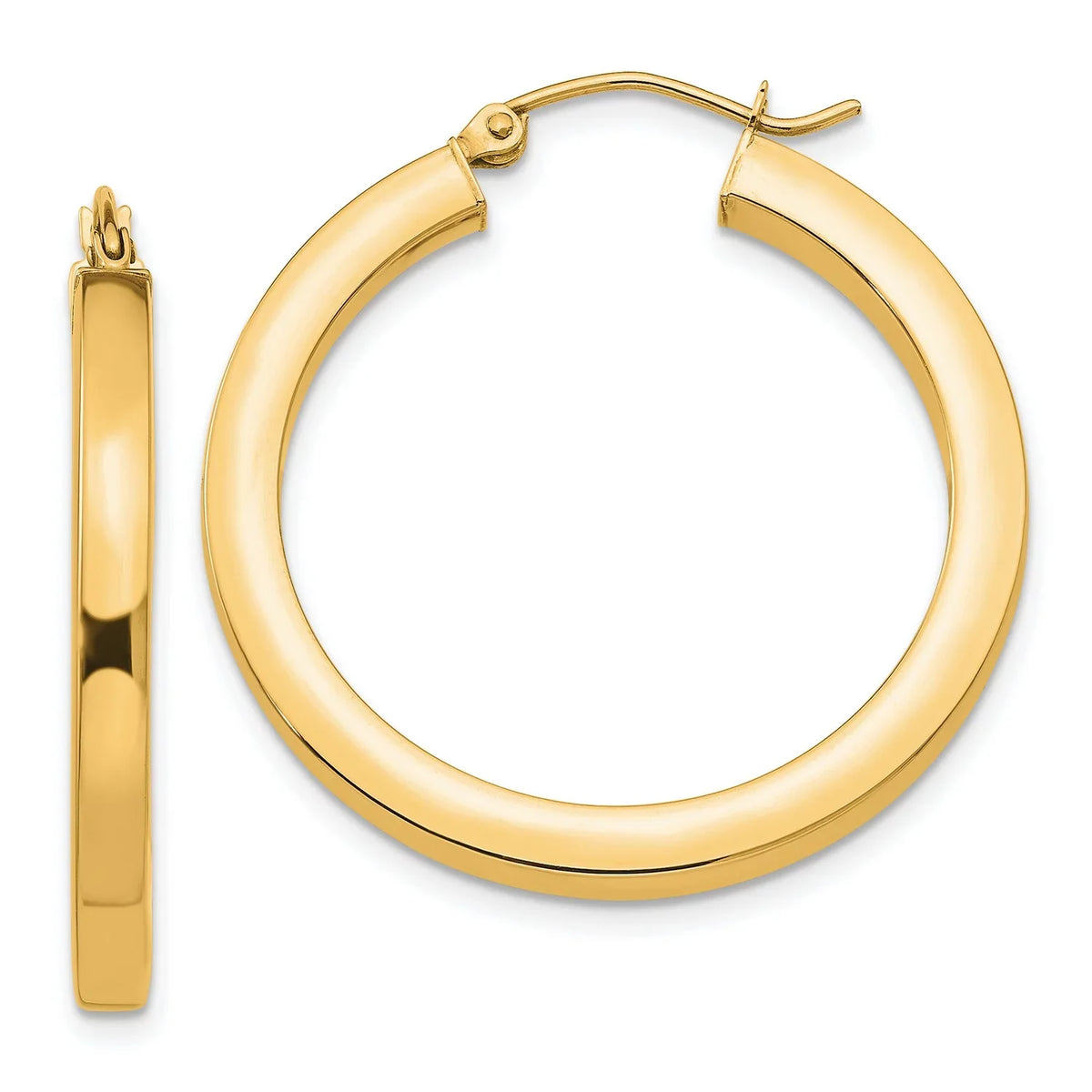 Earrings 14k 3mm Square in Gold Tube Hoop Real Yellow