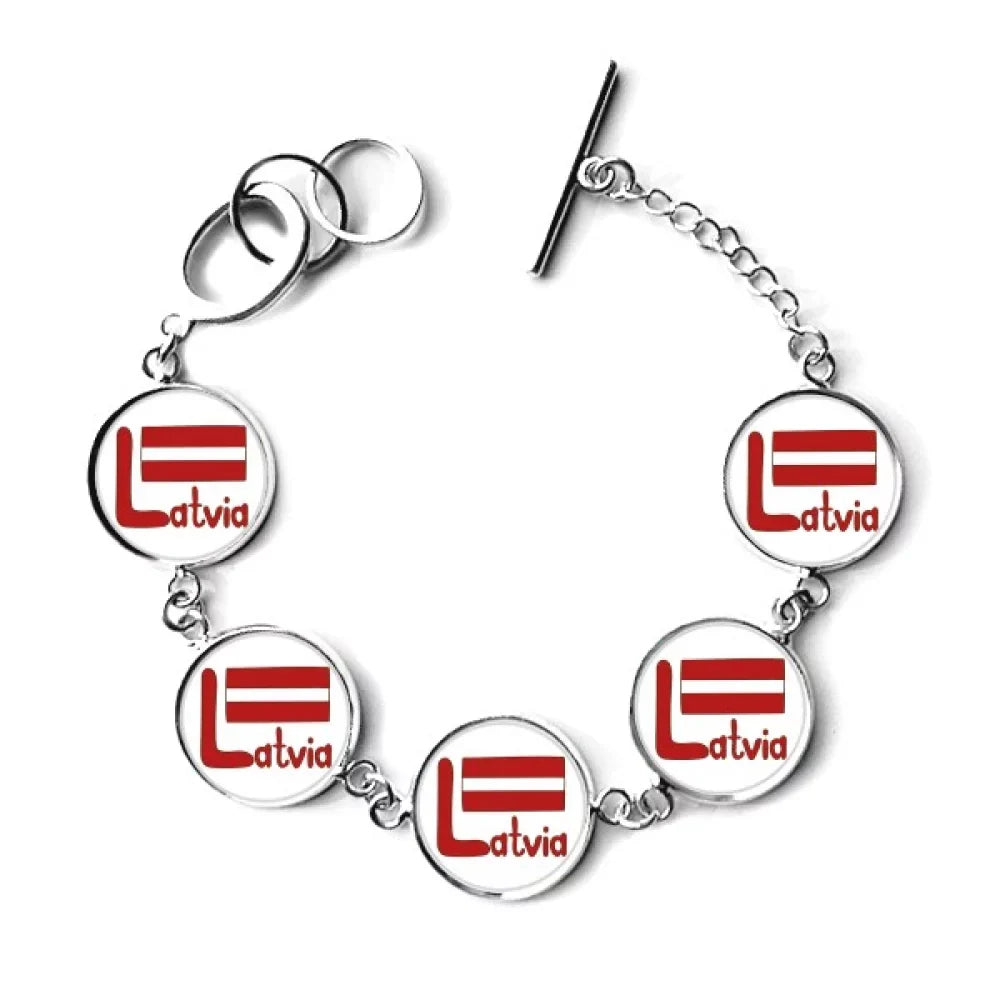 Bracelet Chain Bangle Red National Latvia Pattern Jewelry Flag Charm