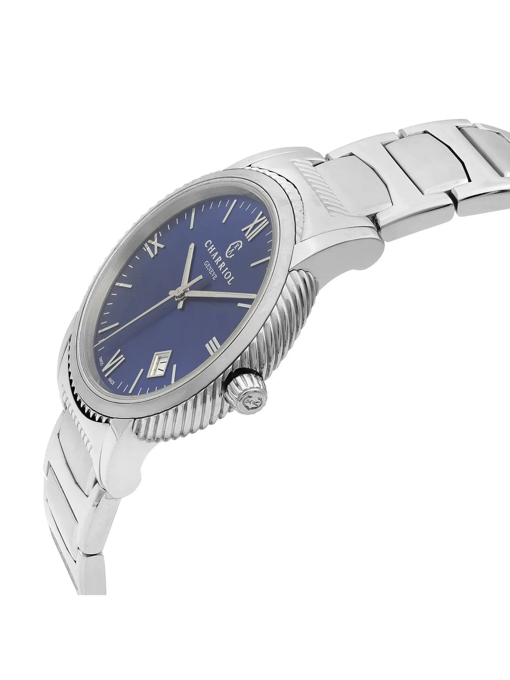 Parisii Dial Stainless Quartz Watch Steel Blue Charriol 40mm P40S2.930.002 New
