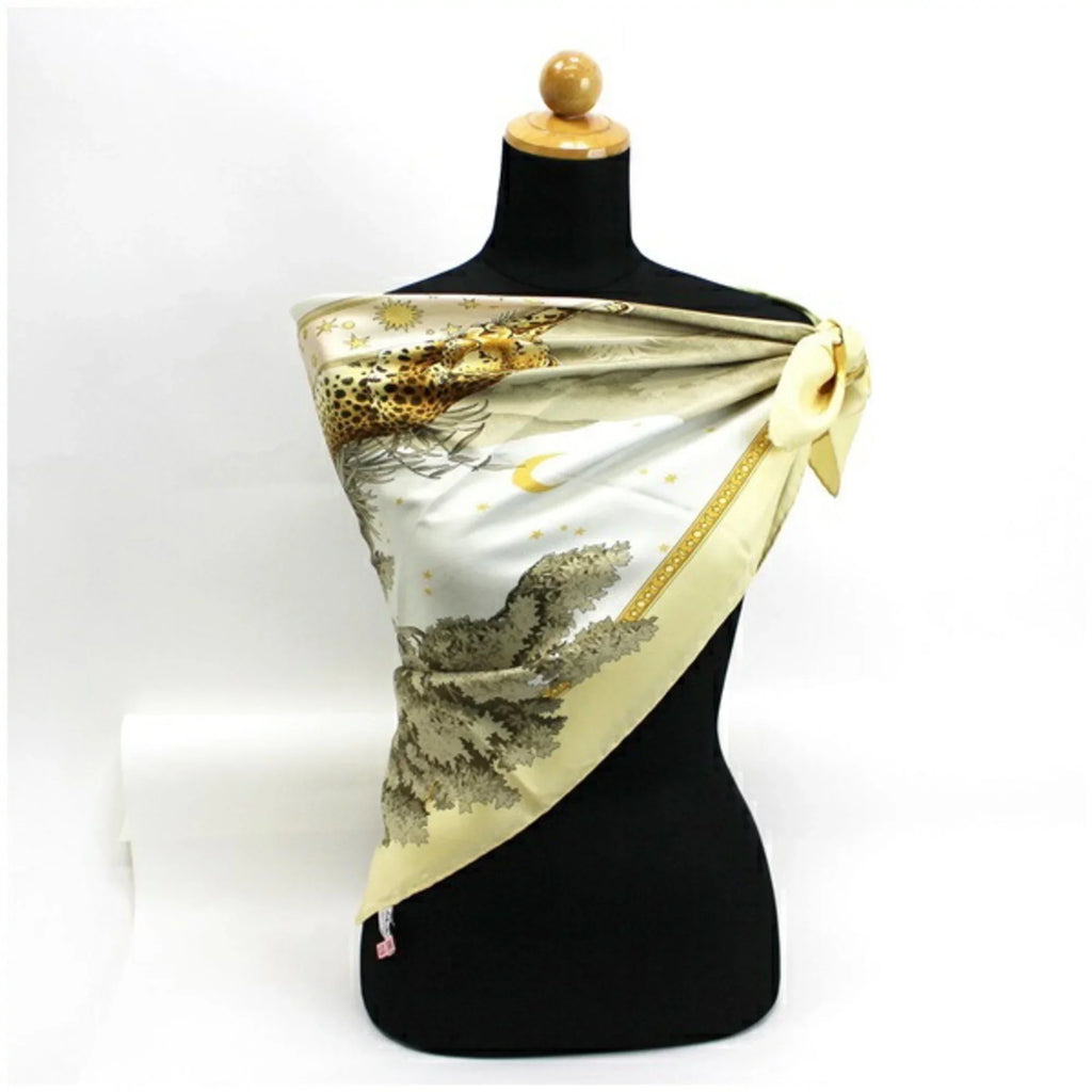 Ferragamo muffler yellow Salvatore paper Pre-Owned SALVATORE FERRAGAMO silk pattern ladies animal leopard print scarf (Good)