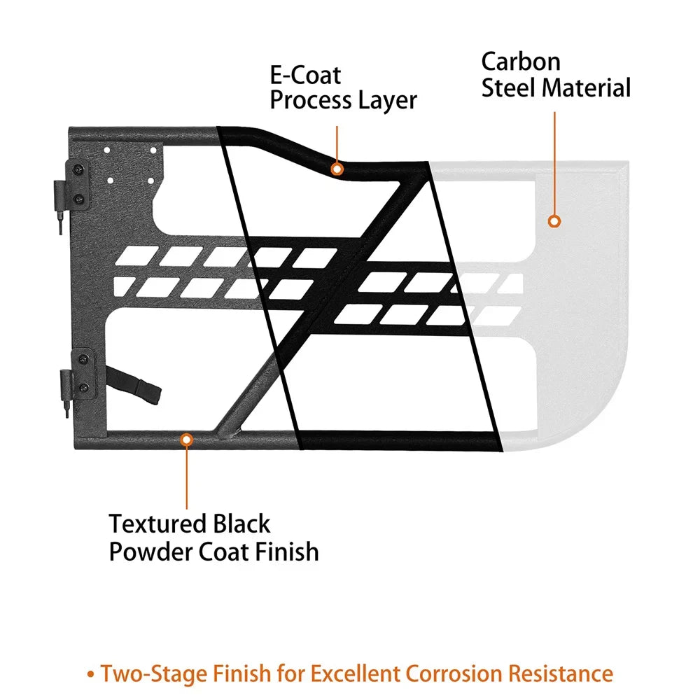 Guards Tubular Road JL Door Black 2018-2023 2-Door Hooke Wrangler Steel Half Frame Jeep Fit