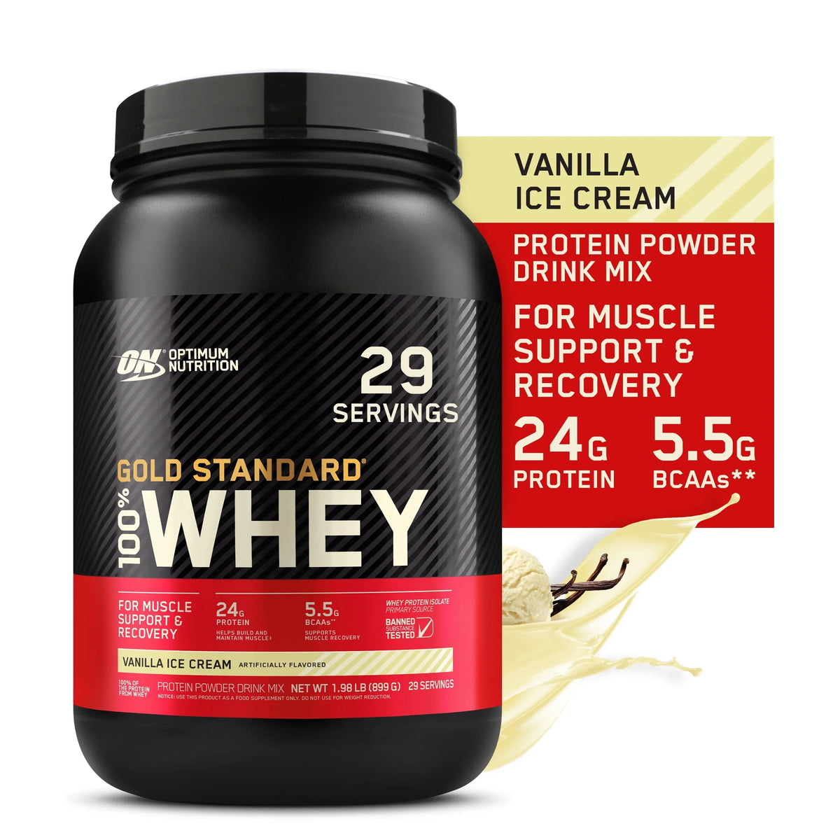 Standard Gold 2 29 Whey Powder, Optimum Protein Servings Vanilla Cream, lb, Nutrition, Ice 100%