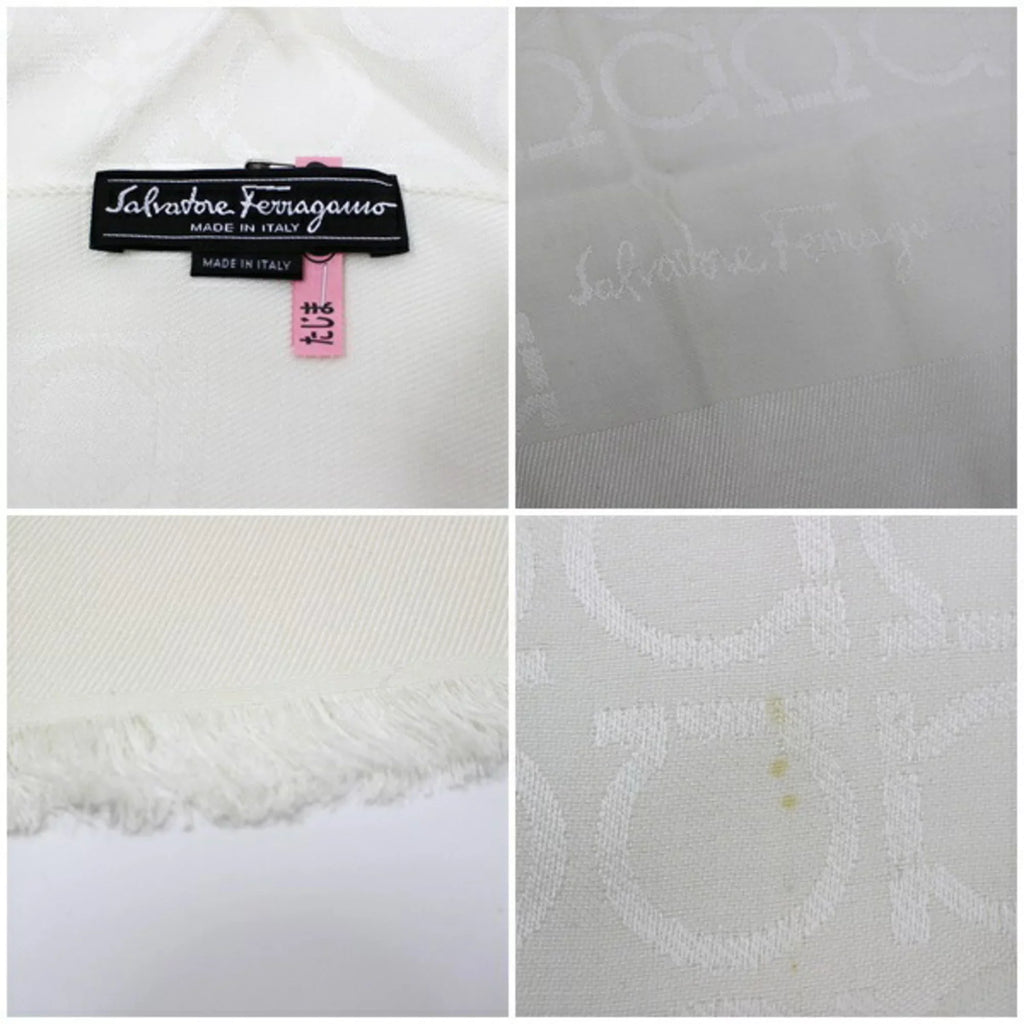 AB ladies Pre-Owned x Ferragamo pattern (Good) stole wool SALVATORE FERRAGAMO white silk Salvatore rank Gancini