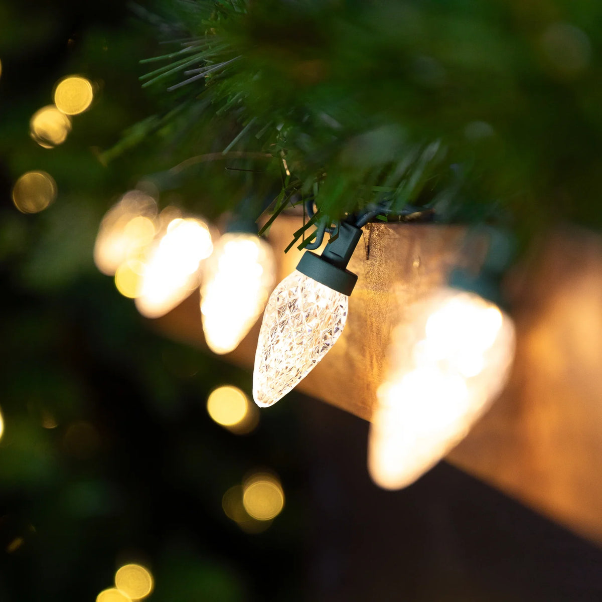 Wire Faceted Lights, Christmas Warm 100ct 66ft White LED Green C9 Northlight