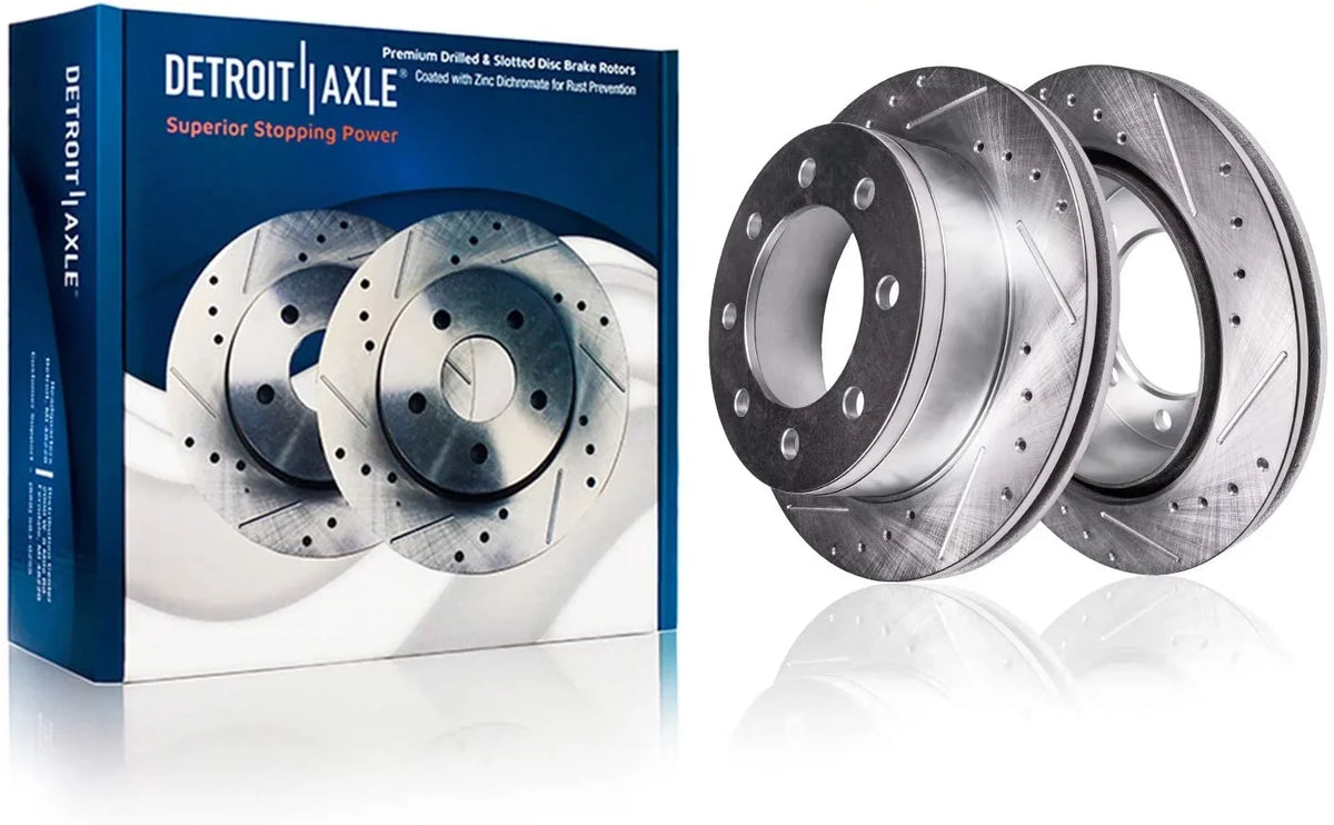 Lugs - 1999 2003 Kit Ceramic Replacement Detroit Brake Duty Super 2004 Drilled 8 2001 Pads Excursion Rear & Rotors 99-04 F-350 Axle Brake 2000 Brakes 2002 for Slotted F-250