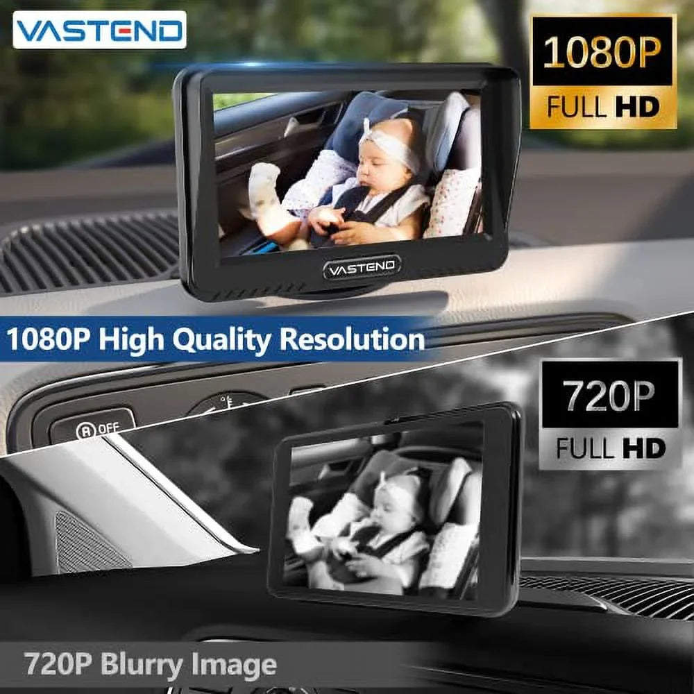 Wide Mirror 150&deg; Case View Car Car Kit,With Night & VASTEND Function,5 Silicone Travel Baby Safety Install Easy Cute A Baby 1080P Camera,360&deg; Rotation with Mins to Vision