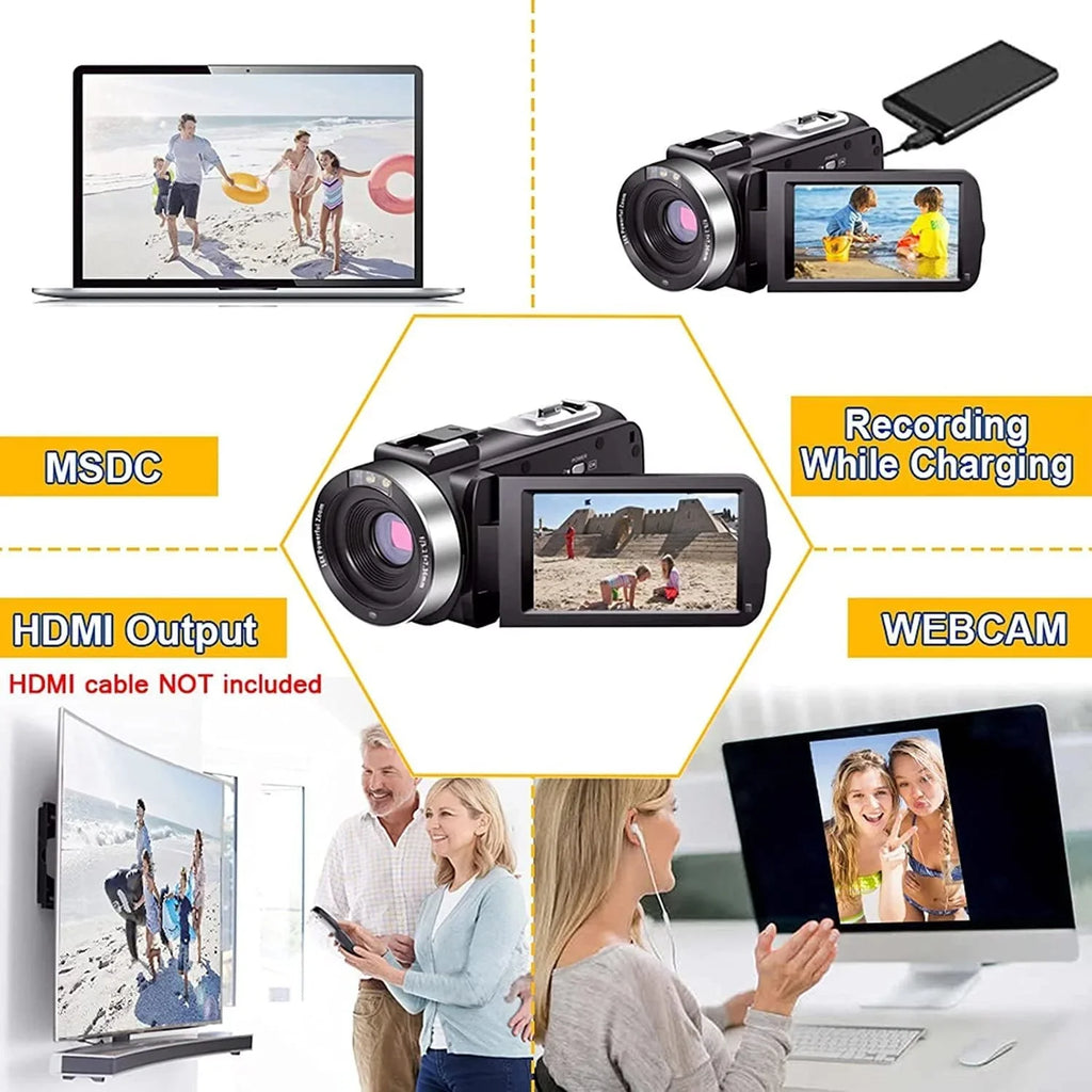 MP Vision IPS Camera Camera Camcorders Zoom Inch Remote Recorder Camera Camcorder 24.0 Vlogging Control Night Batteries 1080P Video 2 IR HD with Full 30FPS 16X 3.0 Screen