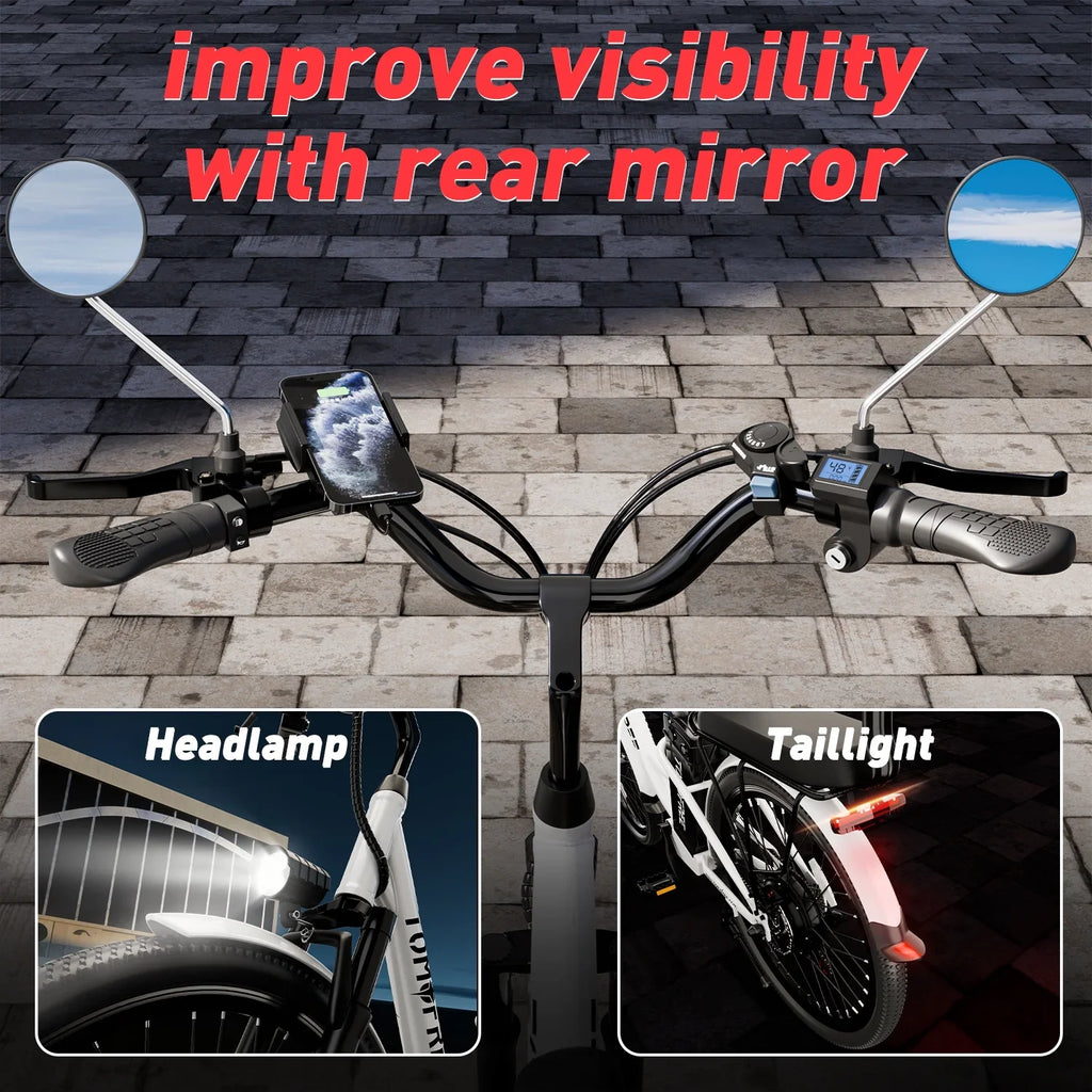 for Cruiser 7-Speed, Cityscape Shi-mano 20Ah Commuter Bike, Electric City Electric E-bike 48V Removable White 24" Battery, Bike Adults 22MPH 500W