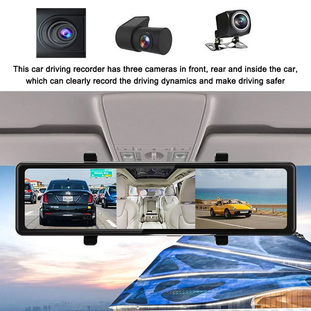 Video BT Mirror Enhanced Camera Clear Recorder Recording Screen Driving Cameras Cam Car Pinnaco for Touched Car Safety Dash Camcorder 3 2.5K Auto Car Recorder Rearview