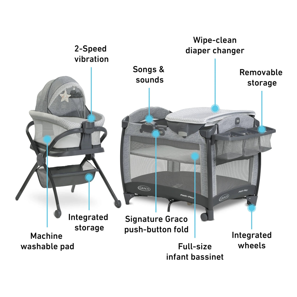 Pack Deluxe Bassinet Unisex Graco 'n Day2Dream Play Playard,Grey, Flat