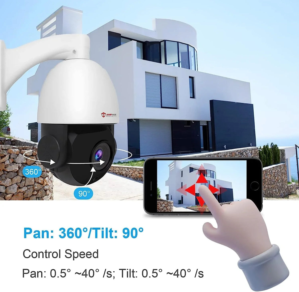 Detection, Pan PTZ with IP Mic/Audio, IP66 Vision, Zoom, Anpviz Security Optical Vehicle PTZ Person 360°/Tilt PoE 20X 5MP Indoor 90°, IR Waterproof IP Metal, Night exterior Camera Camera Surveillance