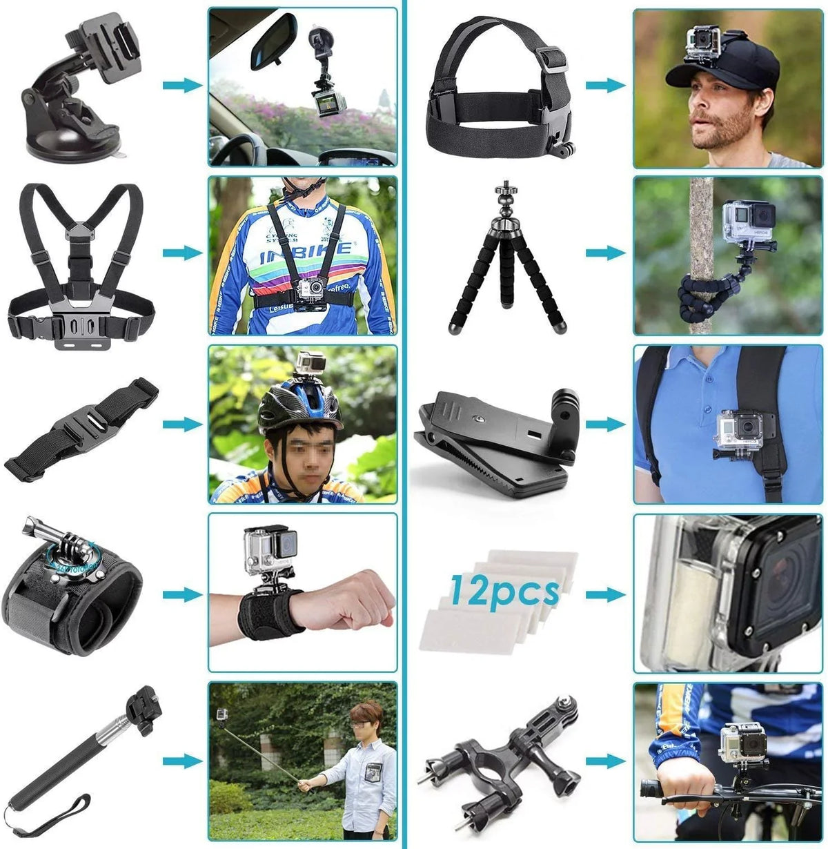 GoPro and 64GB Sd Bundle Camera White with Fully Video, Stabilization HD with Action 10MP Micro 50 Photos, Loaded Card and Kit Accessory Screen, - Waterproof Piece - Full - HERO7 Touch