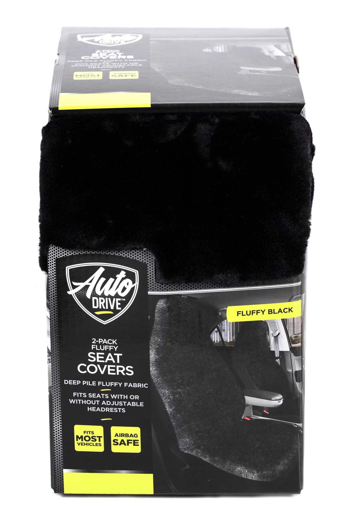 Polyester Faux Universal Car Drive Back Fit, Soft High 2 Black, Covers Seat Piece 2002SC101 Fur Auto