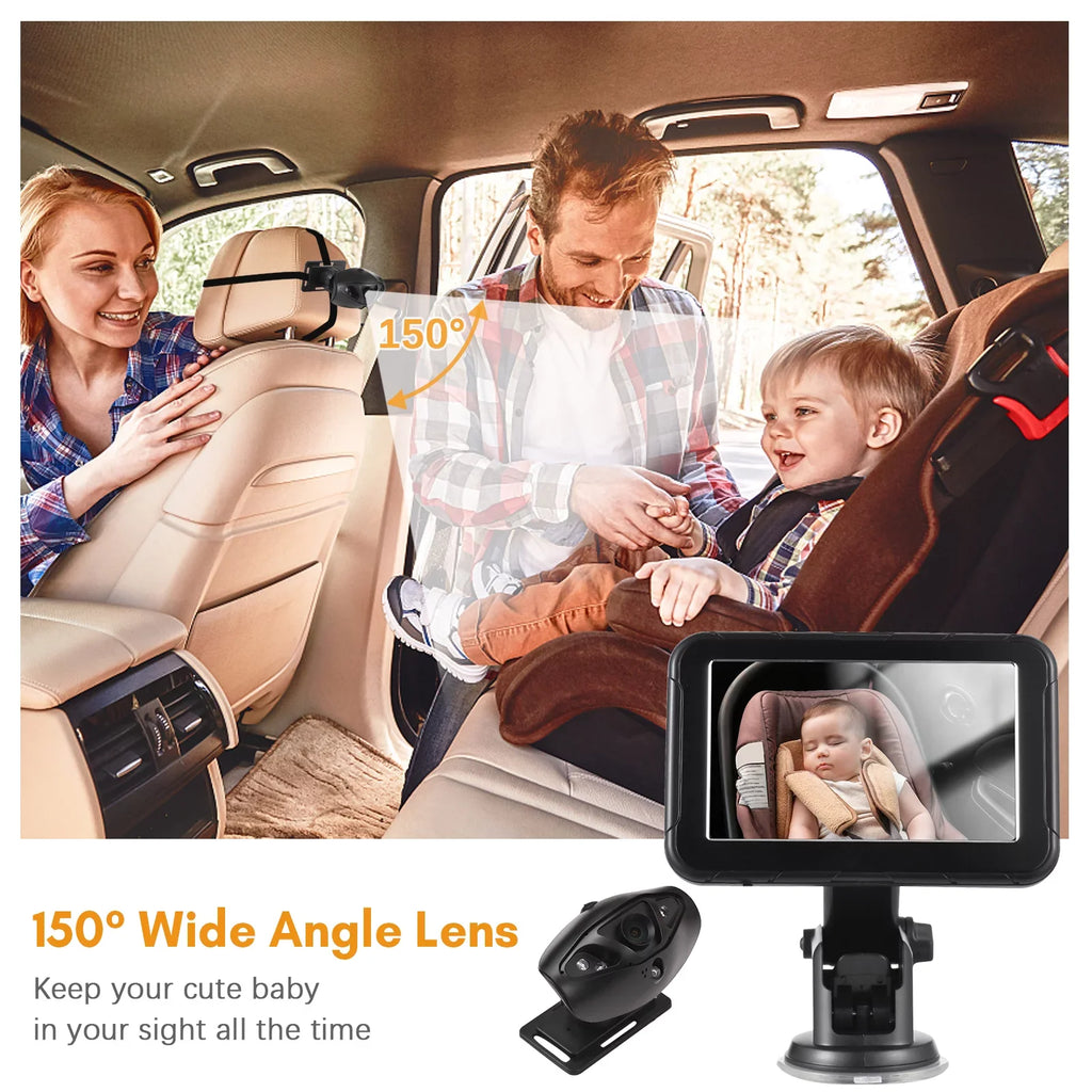 Facing High Inch 5 Camera Seat, Wide View, 150° Night Mirror Car Dcenta Rear for Display, Resolution Baby Vision-Invigilator