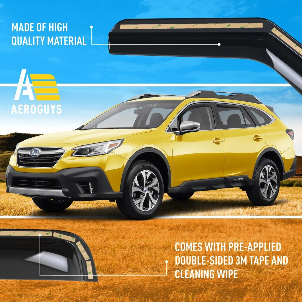 Durable AEROGUYS Wind 2020-2024, Sun Visors Accessories Car AG0268 Guards Window Visors, Vent Deflectors, - Subaru Fit Deflectors Outback 4pcs. for Window Extra Rain Visors, In-Channel