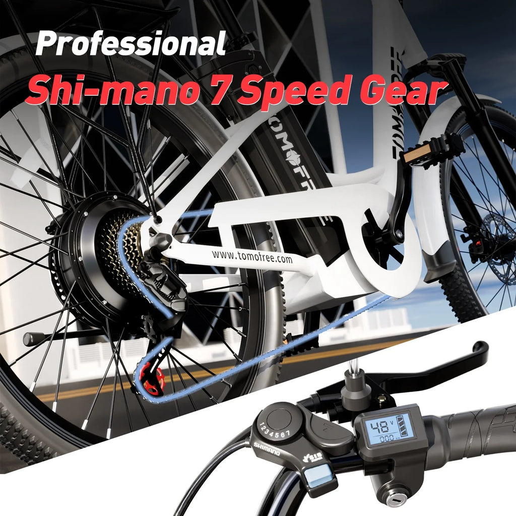 for Cruiser 7-Speed, Cityscape Shi-mano 20Ah Commuter Bike, Electric City Electric E-bike 48V Removable White 24" Battery, Bike Adults 22MPH 500W