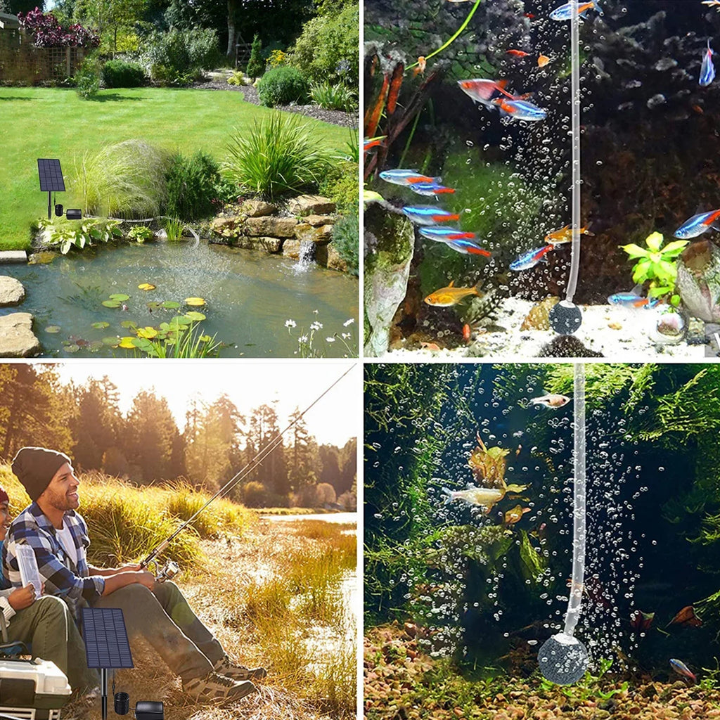 Oxygenator Fish Fishing Pump Pond Aerator Bubble Oxygen Pump with Garden Solar Aerator Plug-in Stones Pipe 2W for Aquarium moobody Oxygen Air Fish Pool Air