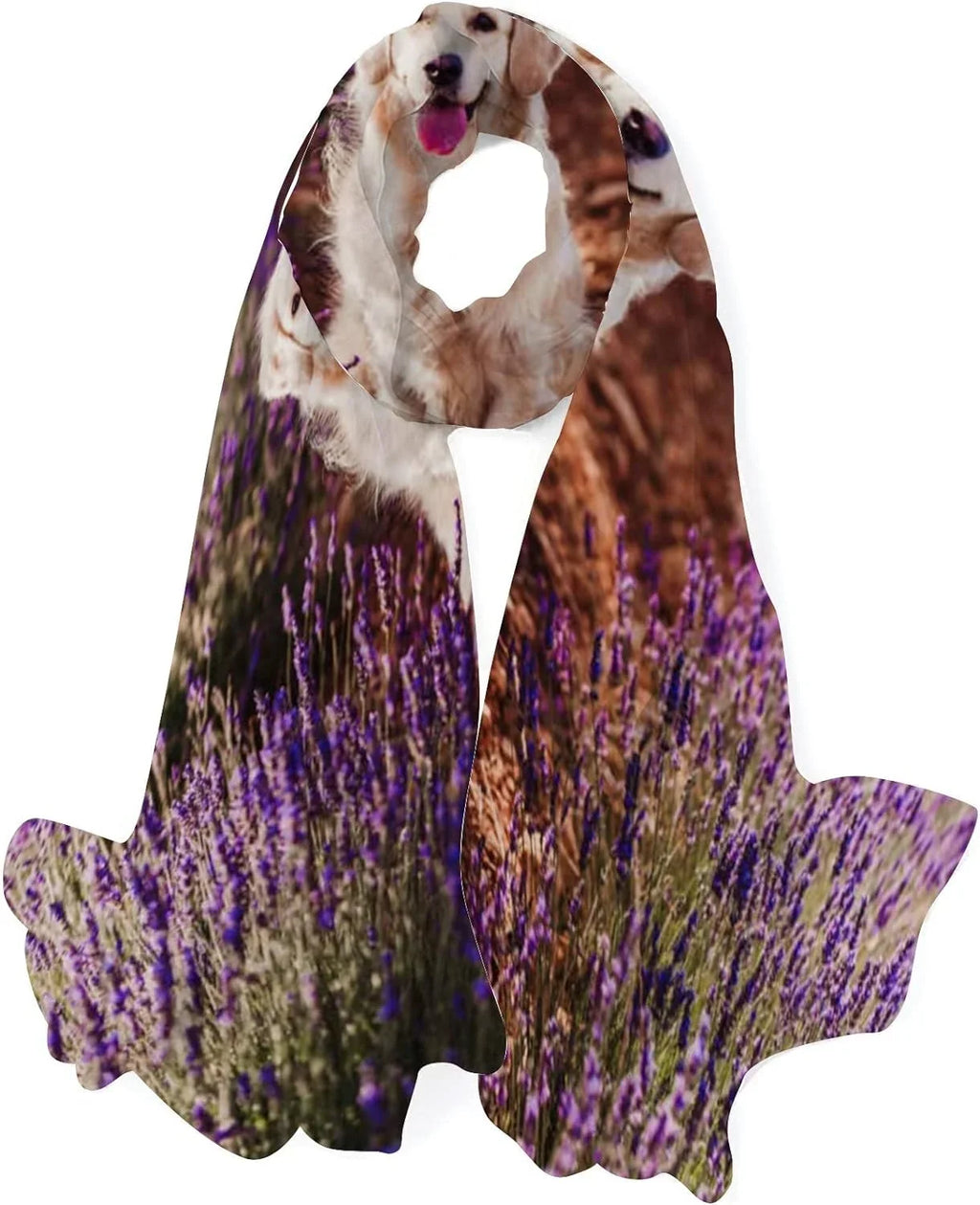 Neck Wrap Golden Lavender Women Shawl Girls Retriever for Scarves Adorable Hyjoy Lightweight Silk Field Dog Long Scarf in