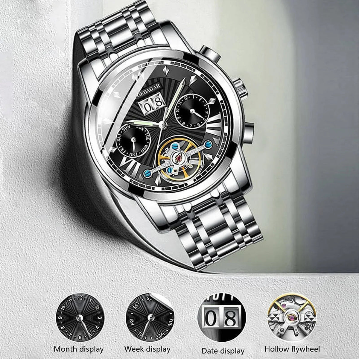 Luxury Watches Stainless Brand Wristwatch POEDAGAR Top Watch Business Waterproof Stain Luminous Men's Men Mechanical Automatic