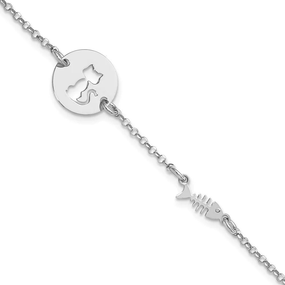 7inch Silver Women Sterling Fish Fine Auriga Rhodium for Jewelry Kitty 925 Plated Bracelet and