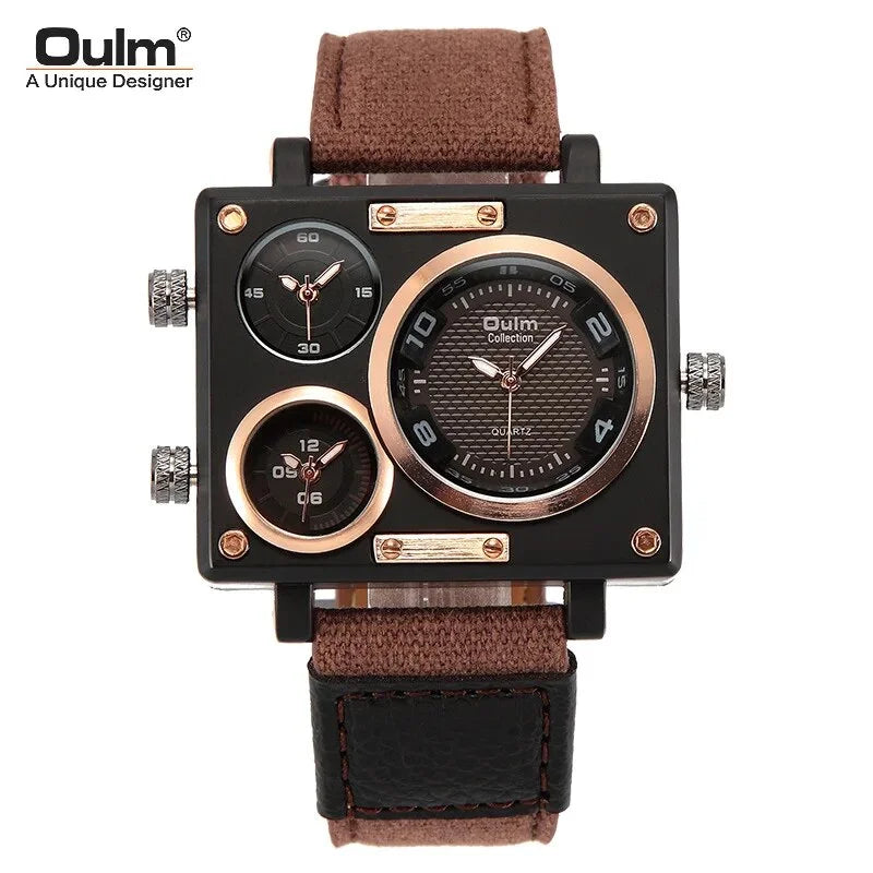 Luxury Casual Watches 3 Brand Watch design Zone Men Quartz Fashion Men's Square Face Watches Blue Time Unique Big New Designer