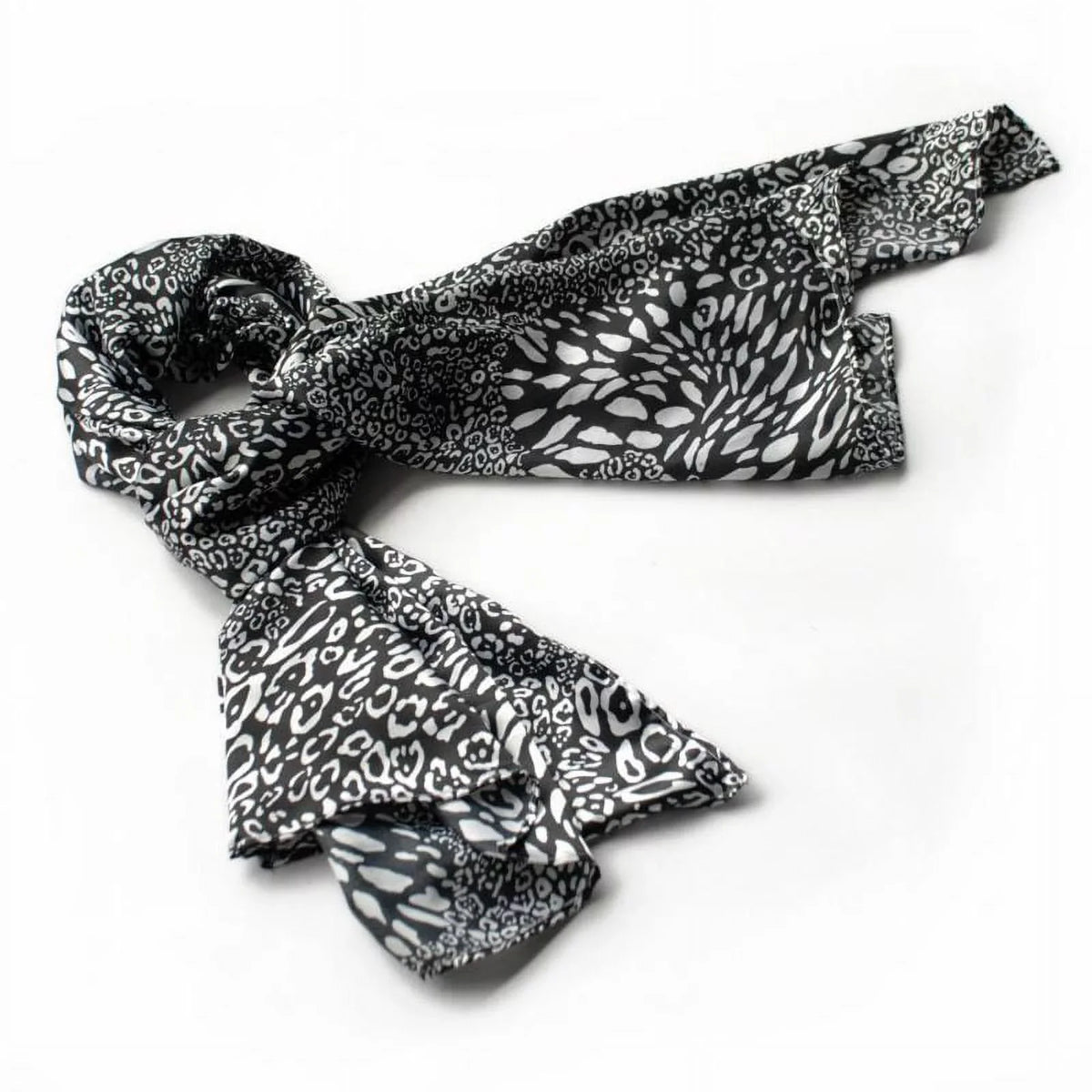 Leopard Silk Soft White Animal Blancho Print & Black Scarf/Wrap/Shawl(Small) Fashion Distinctive