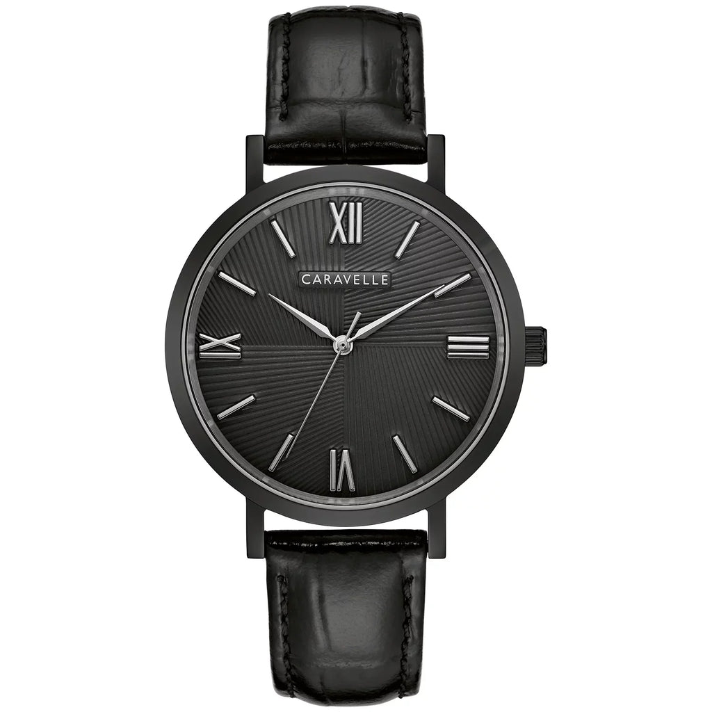 Leather 45A148 Bulova by Watch Strap Men's Black Caravelle