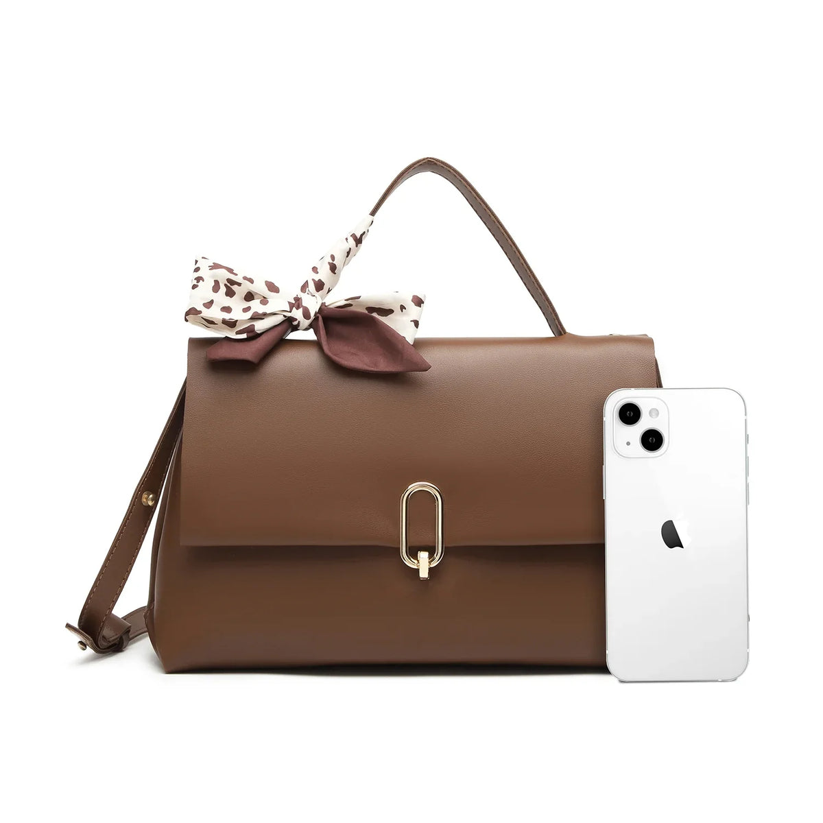 PU Scarf Silk Brown Flap women Handle Leather handbags crossbody ladies Shoulder Women's bag Bag hand square bags bags