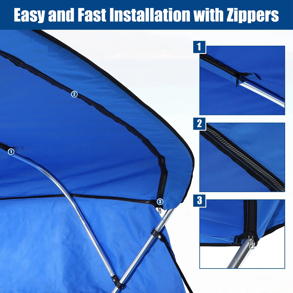 Side Blue Canvas 8'Lx54"Hx67"-72"W With Blocks Top Bargains Detachable Bimini Unique 4Bow