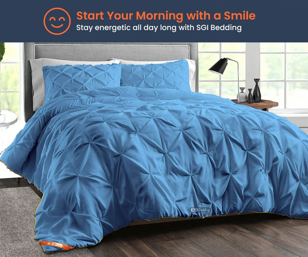 Microfiber Cotton Egyptian Insert Premium Thread with Super Shell Pillowcases Pinch 300 Blue Count 1000 Fill Mediterranean Soft GSM With Fluffy Matching Siliconized Plush Comforter Piping Duvet & King