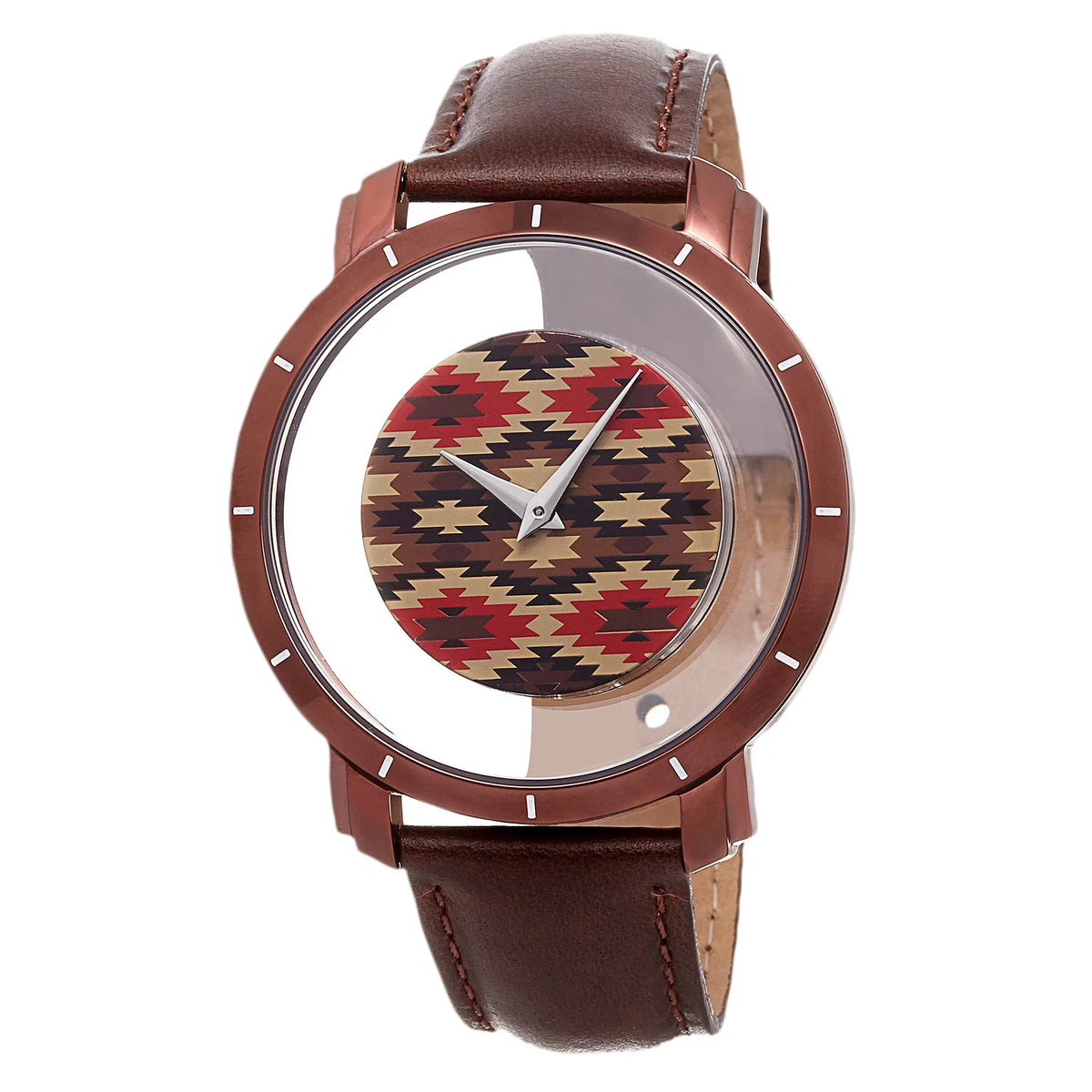 Watch Brown Strap Leather Men's Retro Quartz Swiss Dial Transparent design
