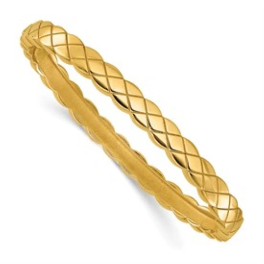 14k Bangle Yellow Gold Auriga and Grooved 6.3mm Men Polished for