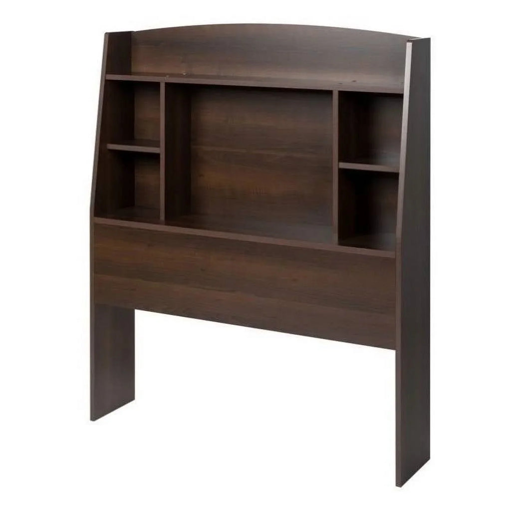Wood Espresso Finish Storage Bookcase Headboard Twin dimension in