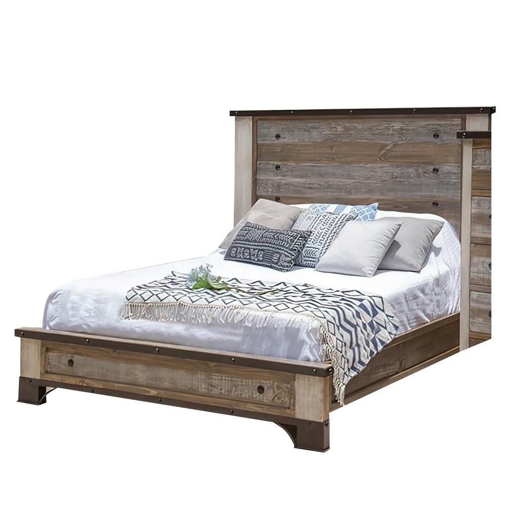 Wood Round Bed, Multicolor Brown Fena Benjara King Nailheads, dimension Black Distressed