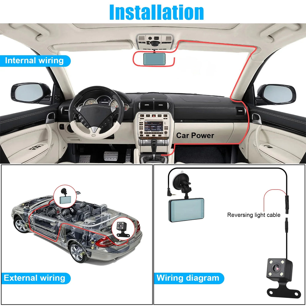 170° FHD Front Cam Camera - Screen LCD Blue) Wide Driving Touch Angle, Dash Rear Inch DVR 4 Recorder and 1080P (Sky Car G-Sensor,